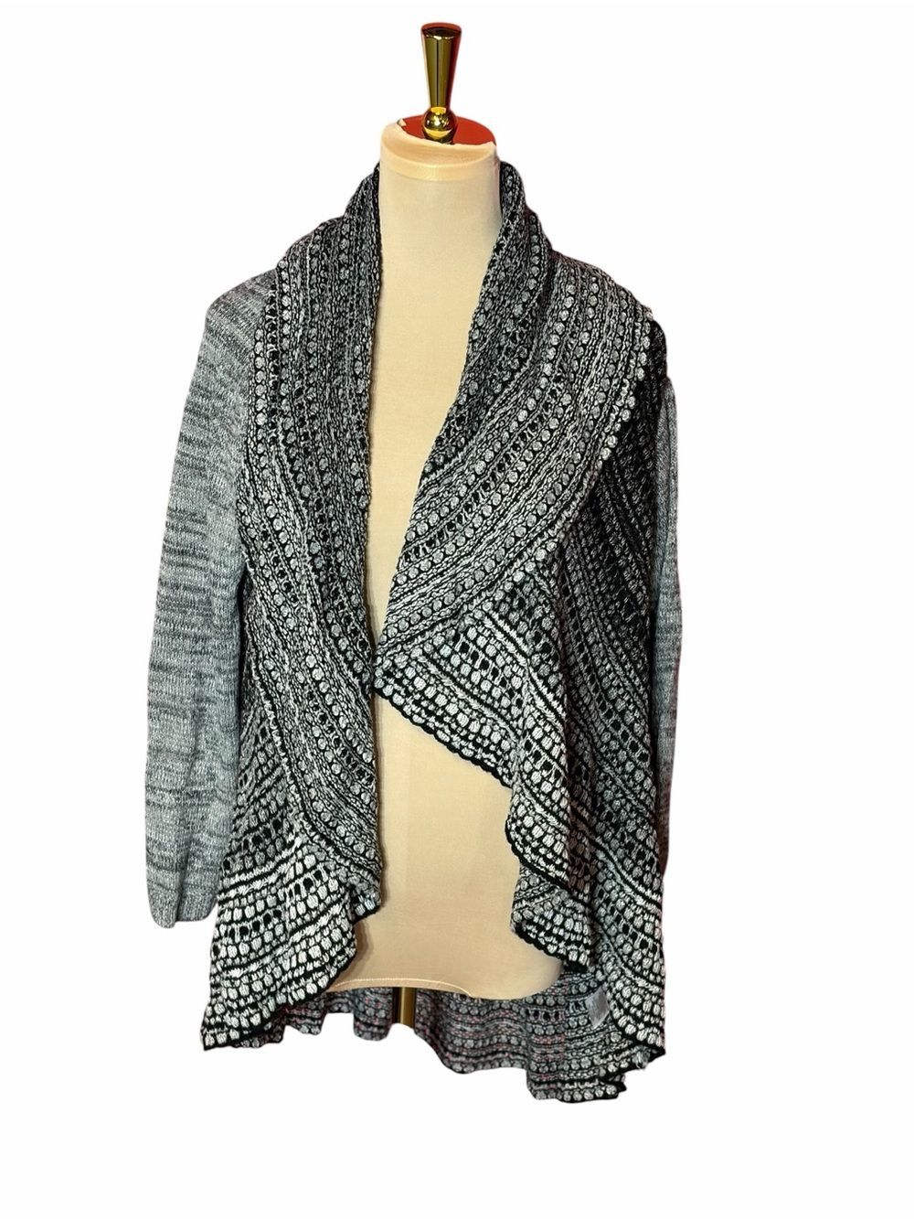 Krazy Kat Black Gray Draped Open Front Cardigan Sweater Women's Medium